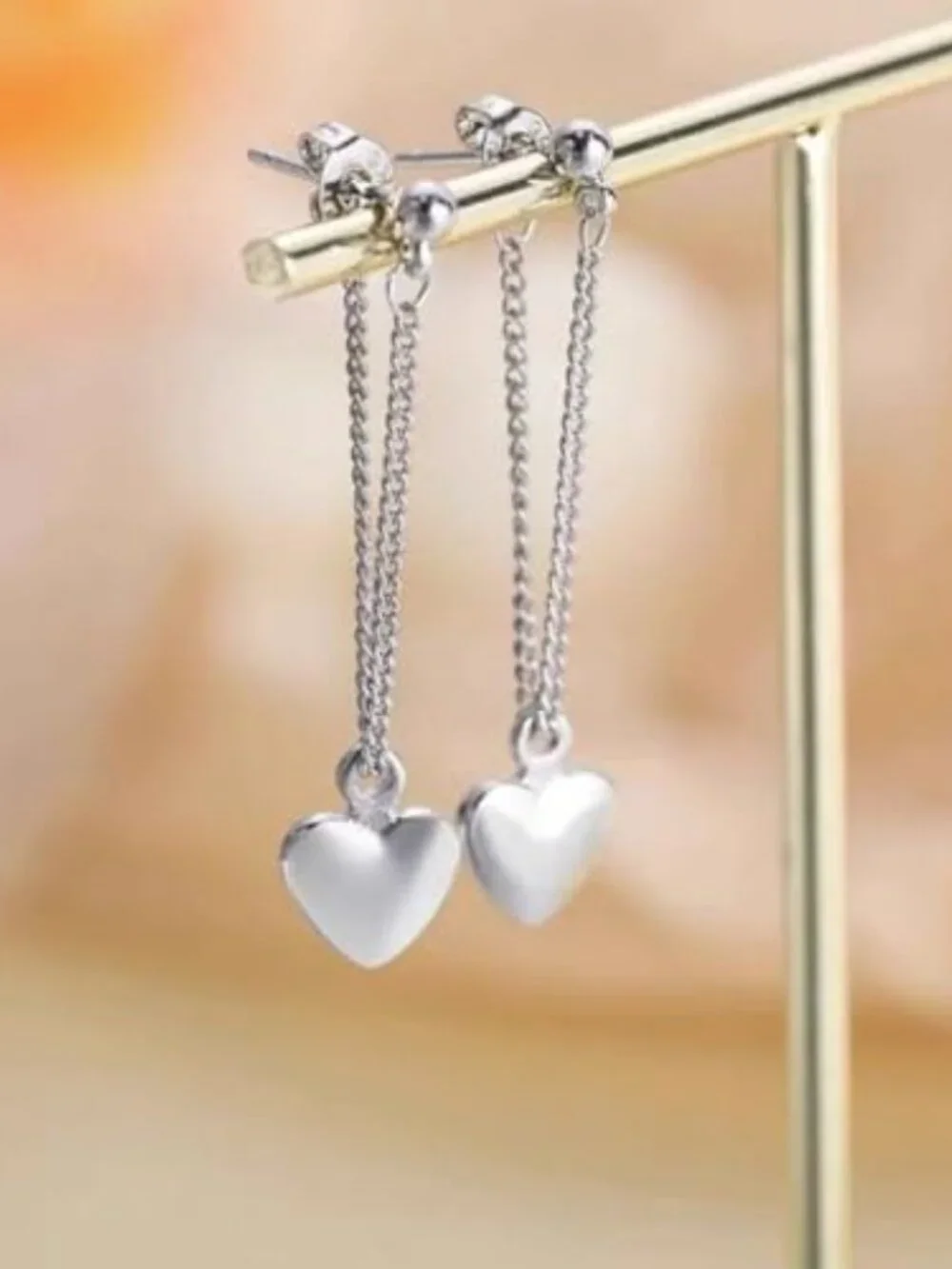 New - Heart Chain Dangle Earrings For‎ Women 925 Sterling Silver Dangling